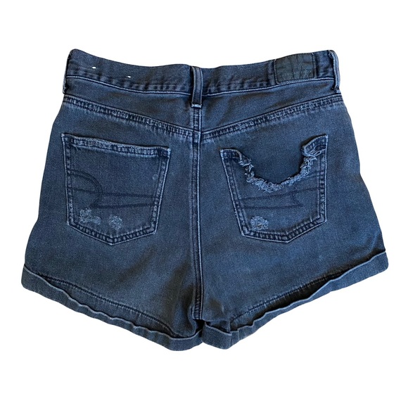 American Eagle Black Distressed High Rise Denim Shorts Size 4 - Picture 2 of 4